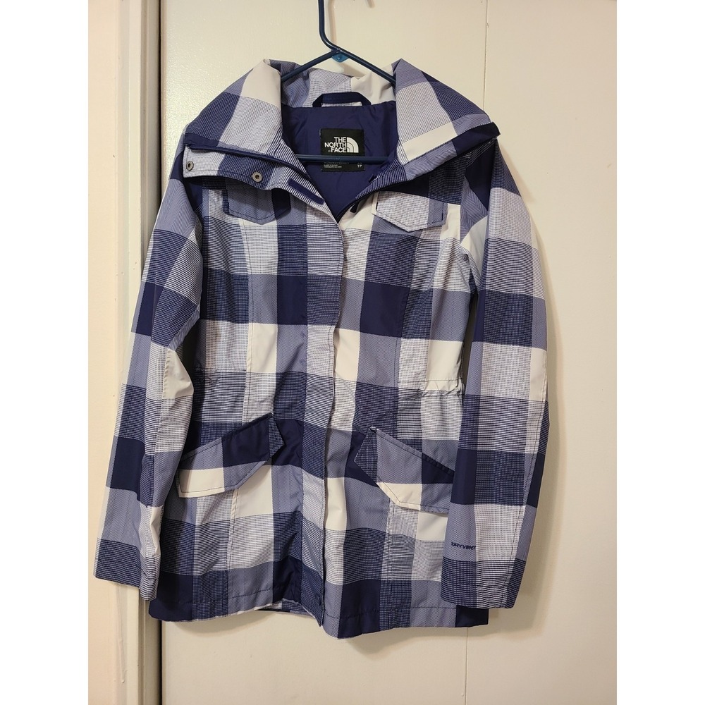 The North Face DryVent Lightweight Rain Jacket. Blue/White Buffalo Plaid. Sz XS